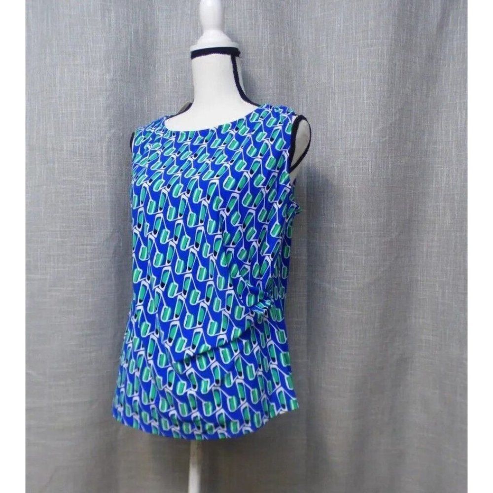 Anne Klein Petite Women's Ruched-Side Jersey Top, Blue Lapis Combo,, PXL